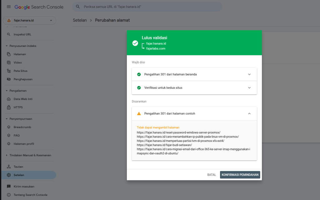 Update Alamat di Google Search Console untuk pindah domain